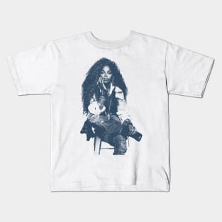 Janet Jackson - Blue Vintage Color Kids T-Shirt